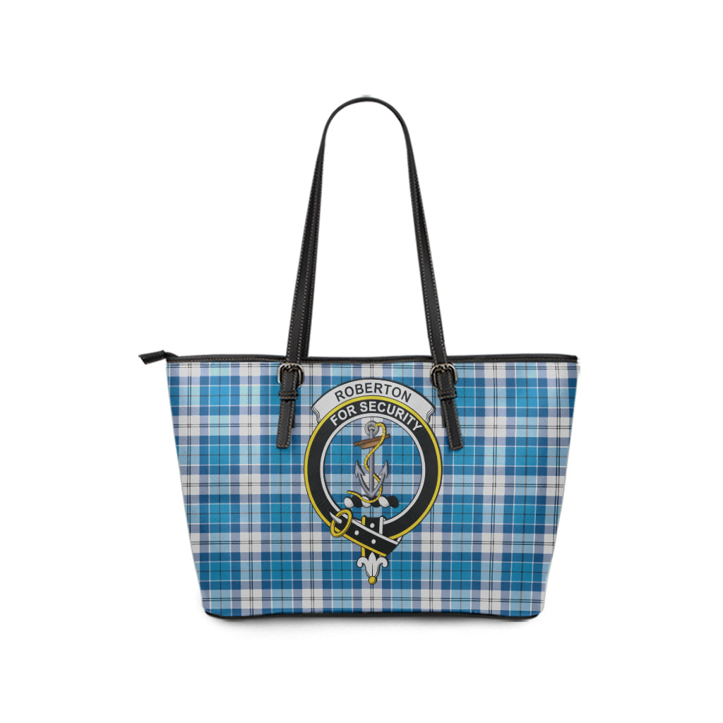 Roberton Tartan Leather Tote Bag with Family Crest - Tartan Vibes Clothing