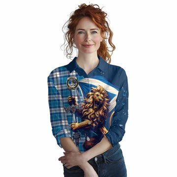 Roberton Tartan Family Crest Women's Casual Shirt with Scottish Majestic Lion