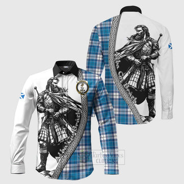 Roberton Tartan Clan Crest Long Sleeve Button Shirt with Highlander Warrior Celtic Style Men's Shirt S - Tartan Vibes Clothing