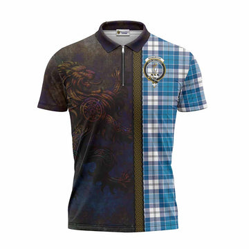 Roberton Tartan Family Crest Zipper Polo Shirt Alba Gu Brath Be Brave Lion Ancient Style Unisex - Tartan Vibes Clothing