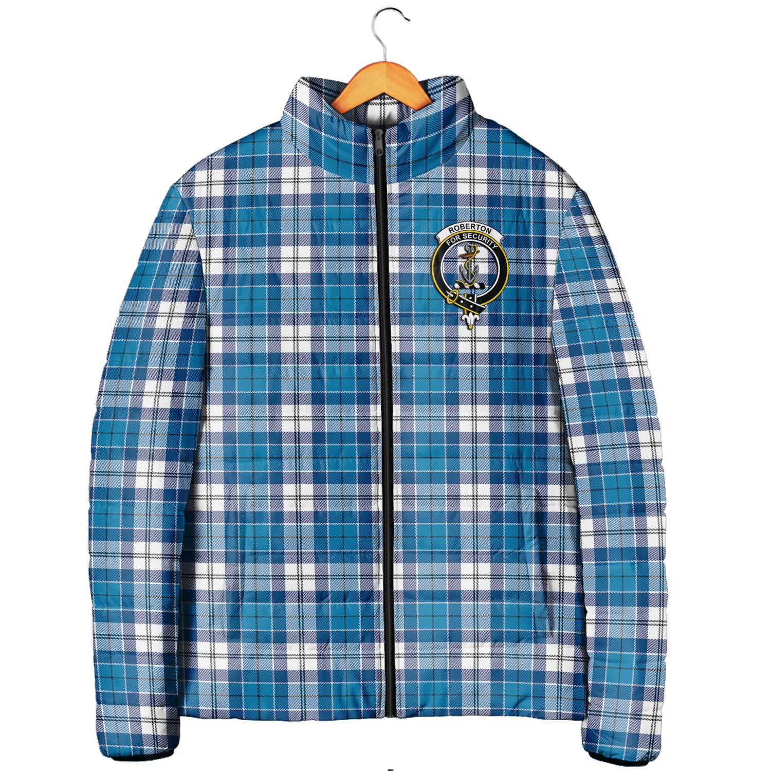 Roberton Tartan Padded Jacket with Family Crest Men's Padded Jacket - Tartan Vibes Clothing