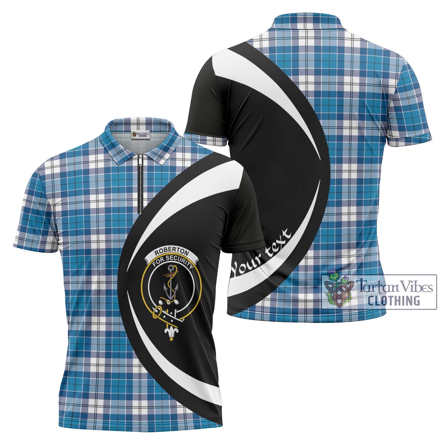 Tartan Vibes Clothing Roberton Tartan Zipper Polo Shirt with Family Crest Circle Style