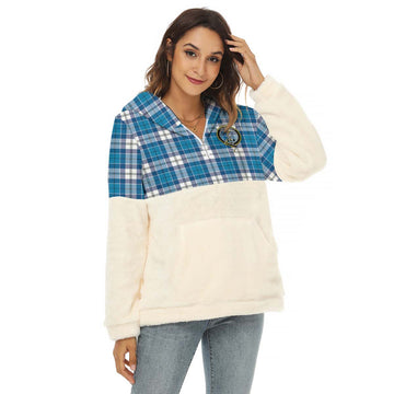 Roberton Tartan Women's Borg Fleece Hoodie With Half Zip with Family Crest