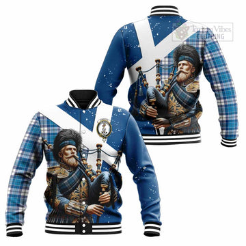 Roberton Tartan Baseball Jacket with Family Crest Scottish Bagpiper Vibes Unisex - Tartan Vibes Clothing