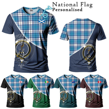 Roberton Tartan T-Shirt with Personalised National Flag and Family Crest Half Style