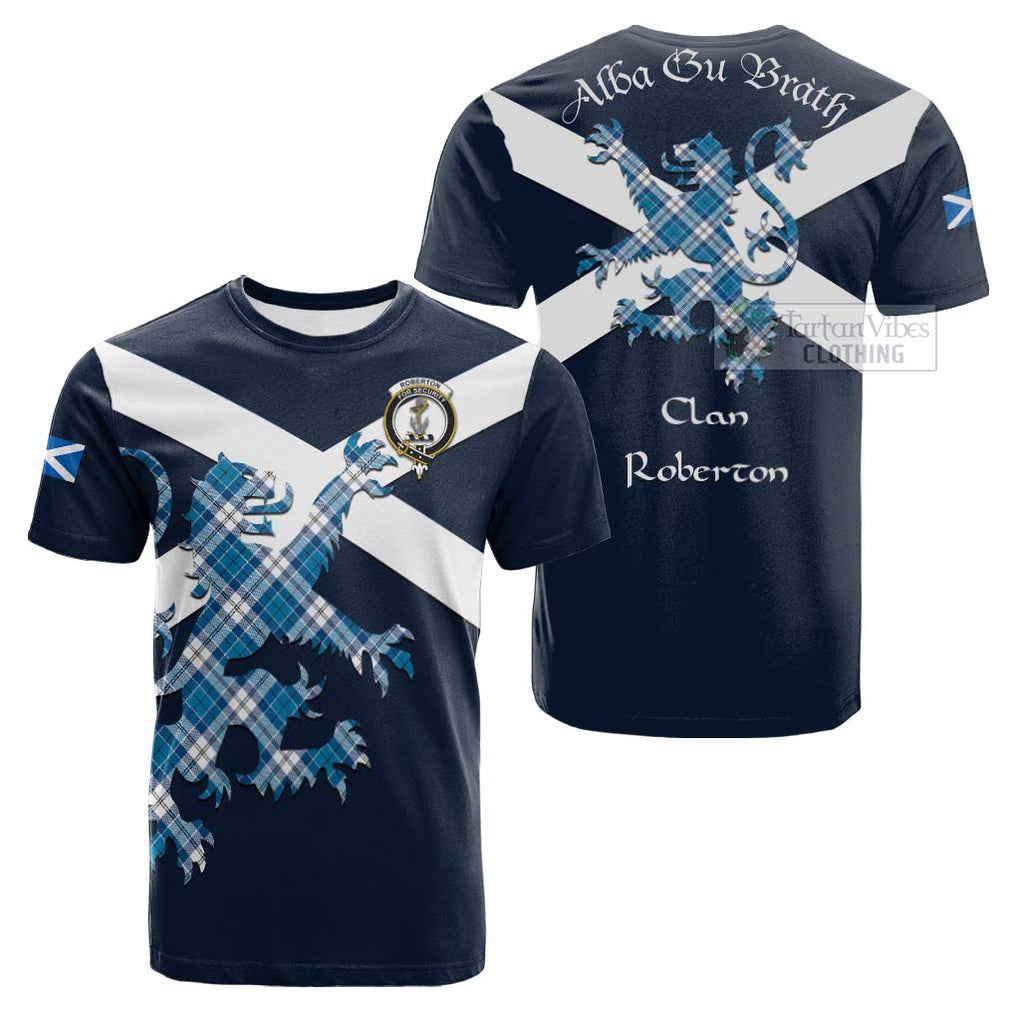 Tartan Vibes Clothing Roberton Tartan Lion Rampant Cotton T-shirt – Proudly Display Your Heritage with Alba Gu Brath and Clan Name