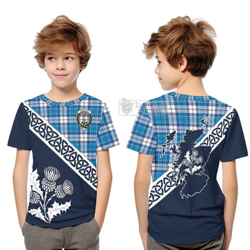 Roberton Tartan Kid T-Shirt Featuring Thistle and Scotland Map