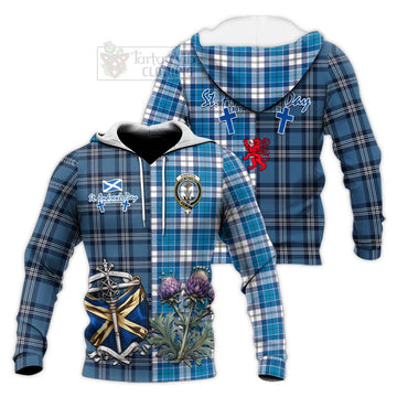 Roberton Tartan Knitted Hoodie Happy St. Andrew's Day Half Tartan Style