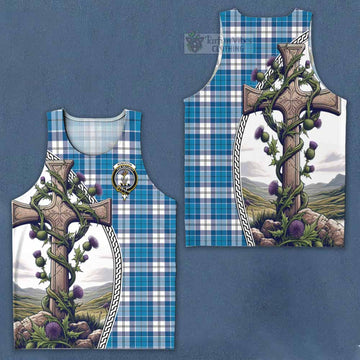 Roberton Tartan Men's Tank Top with Family Crest and St. Andrew's Cross Accented by Thistle Vines