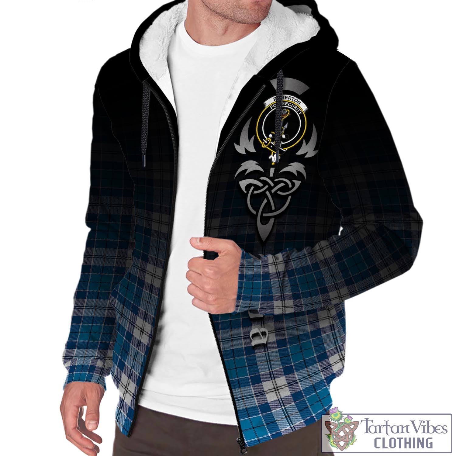 Tartan Vibes Clothing Roberton Tartan Sherpa Hoodie Featuring Alba Gu Brath Family Crest Celtic Inspired