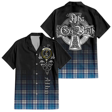 Roberton Tartan Short Sleeve Button Up Shirt Featuring Alba Gu Brath Family Crest Celtic Inspired