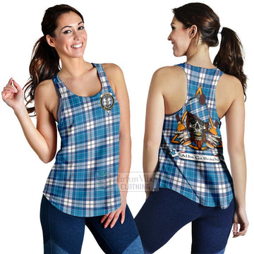 Roberton Tartan Women's Racerback Tanks with Family Crest and Bearded Skull Holding Bottles of Whiskey