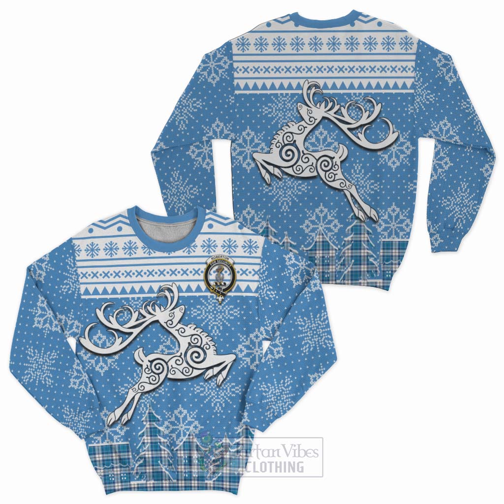 Tartan Vibes Clothing Roberton Clan Christmas Sweatshirt Celtic Reindeer Style