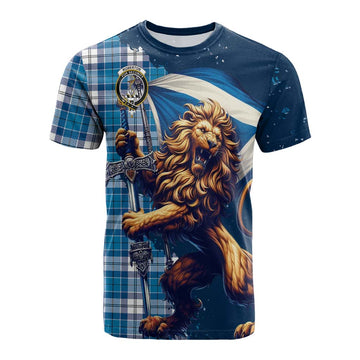 Roberton Tartan Family Crest Cotton T-shirt with Scottish Majestic Lion