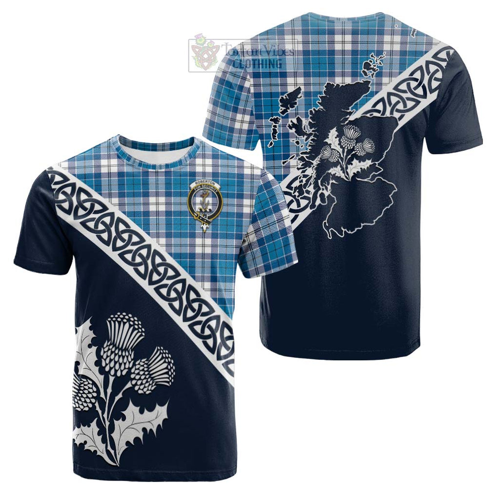 Tartan Vibes Clothing Roberton Tartan Cotton T-shirt Featuring Thistle and Scotland Map