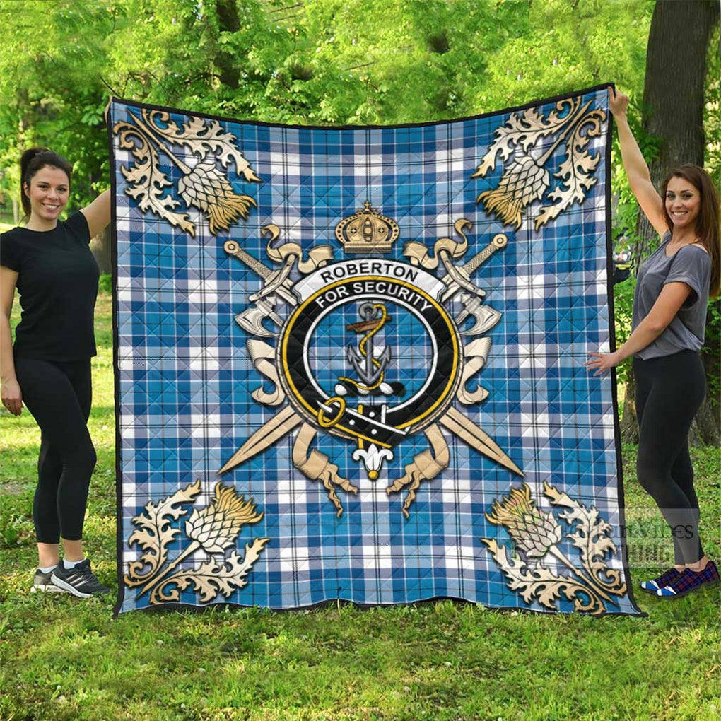 Tartan Vibes Clothing Roberton Tartan Quilt with Family Crest and Scottish Golden Courage Shield