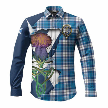 Roberton Tartan Family Crest Long Sleeve Button Shirt Scottish Thistle Celtic Inspired Men's Shirt S - Tartan Vibes Clothing