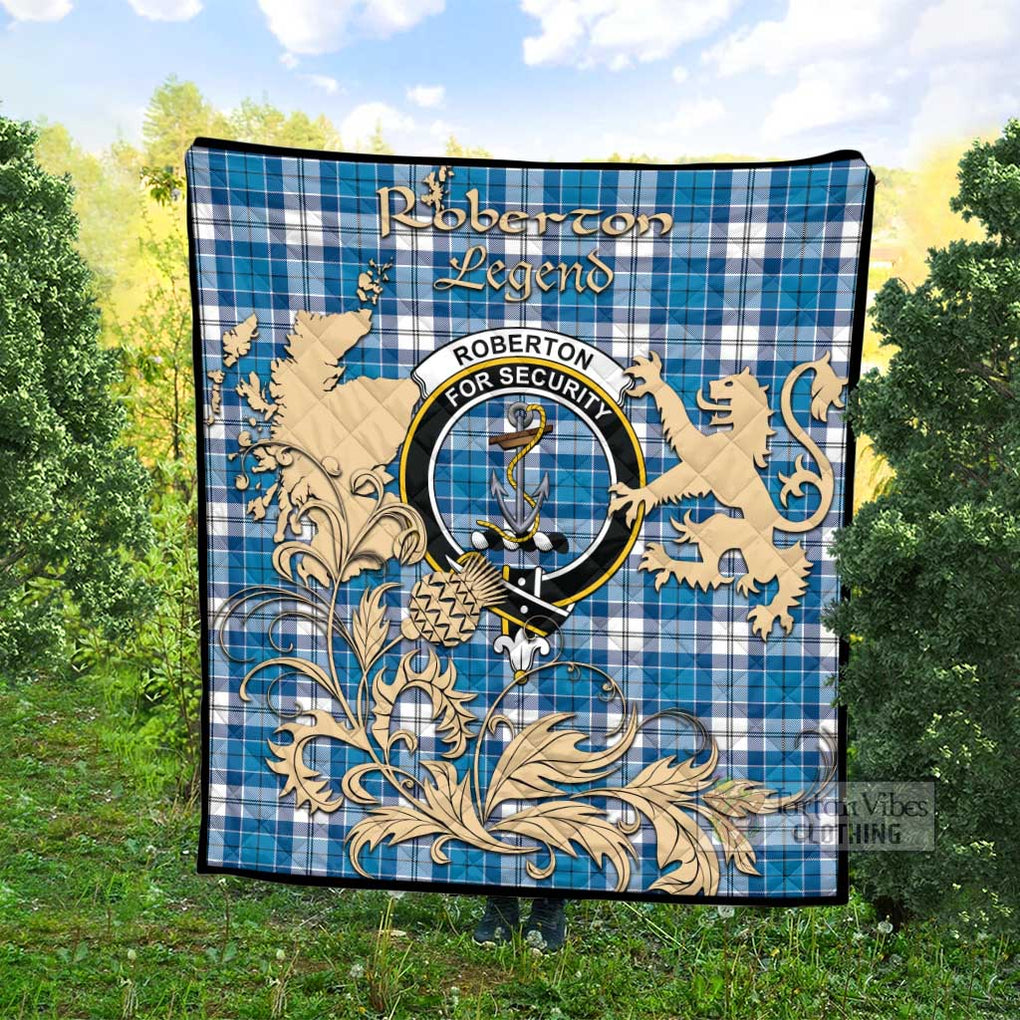 Tartan Vibes Clothing Roberton Tartan Quilt with Family Crest and Scottish Symbol Style