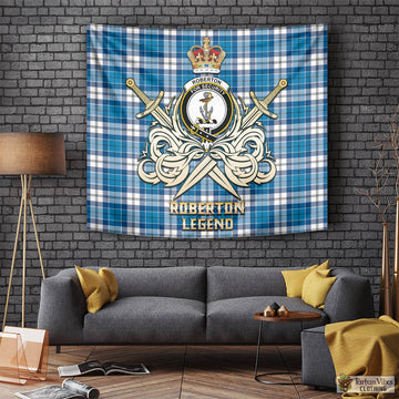 Roberton Tartan Tapestry with Clan Crest and the Golden Sword of Courageous Legacy