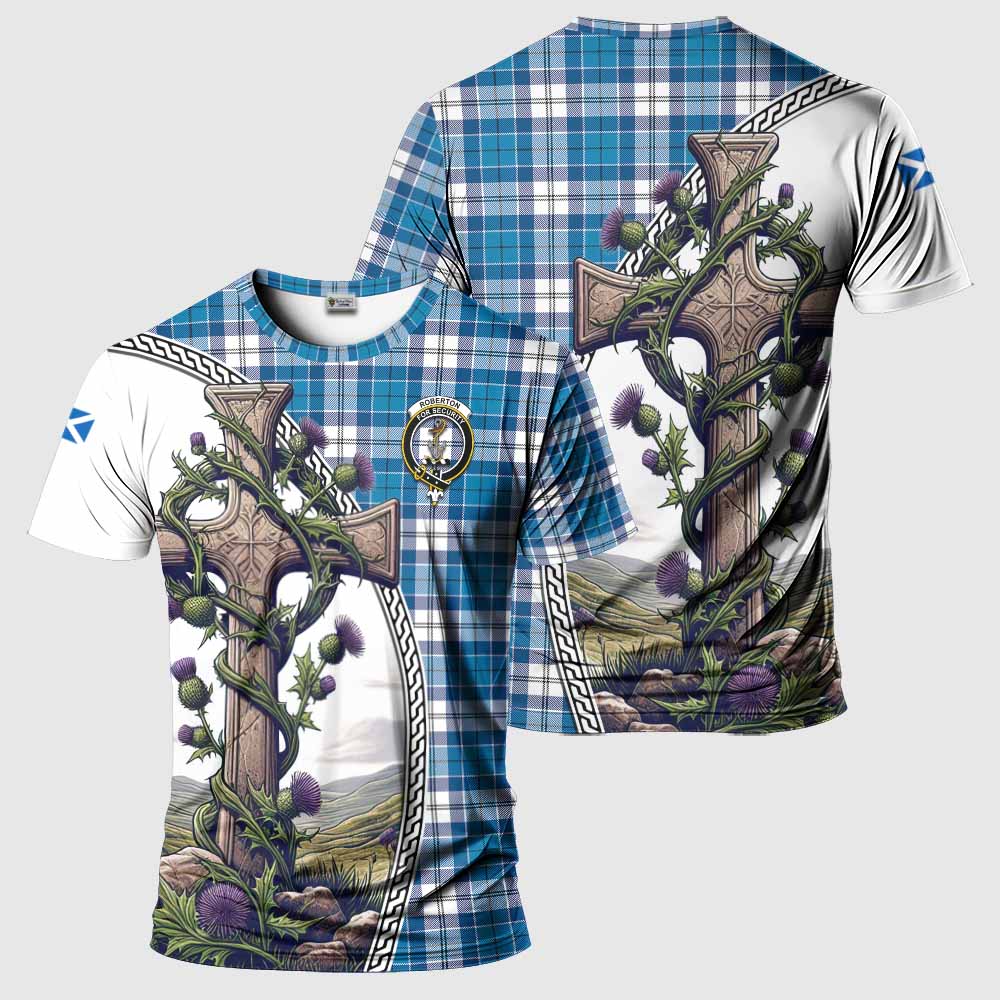 Tartan Vibes Clothing Roberton Agnew Tartan T-Shirt with Family Crest and St. Andrew's Cross Accented by Thistle Vines