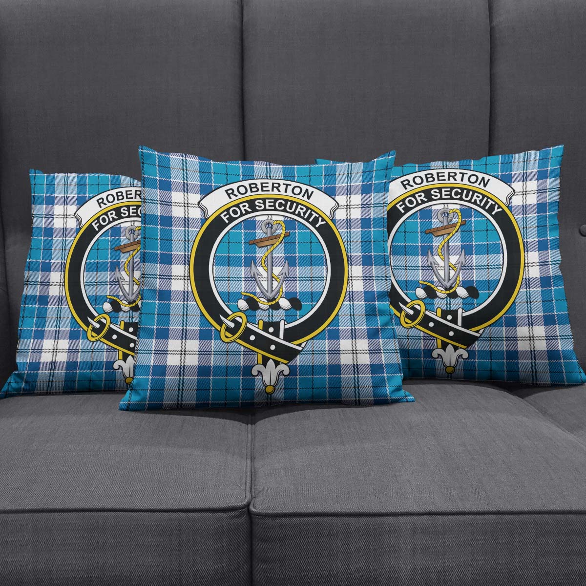 Roberton Tartan Pillow Cover with Family Crest Square Pillow Cover - Tartanvibesclothing