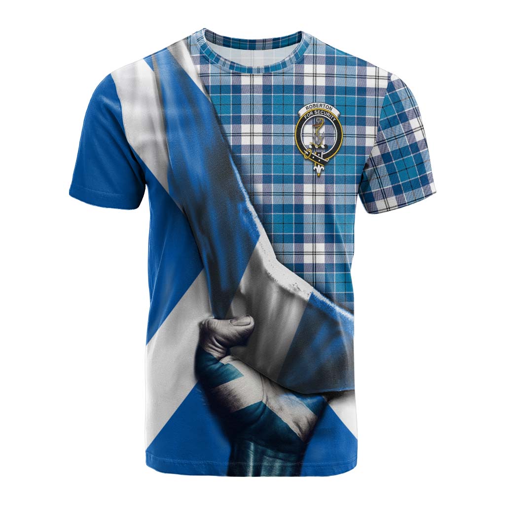 Tartan Vibes Clothing Roberton Tartan Cotton T-shirt with Family Crest Scotland Patriotic Style