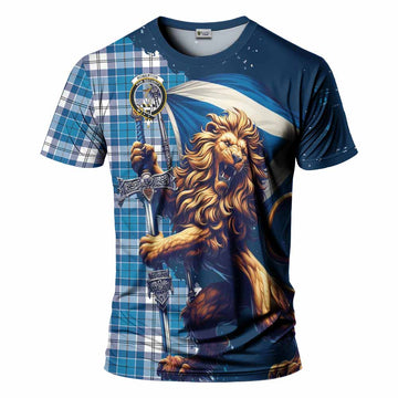 Roberton Tartan Family Crest T-Shirt with Scottish Majestic Lion