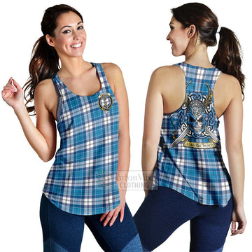 Roberton Tartan Women's Racerback Tanks with Family Crest Celtic Skull Style