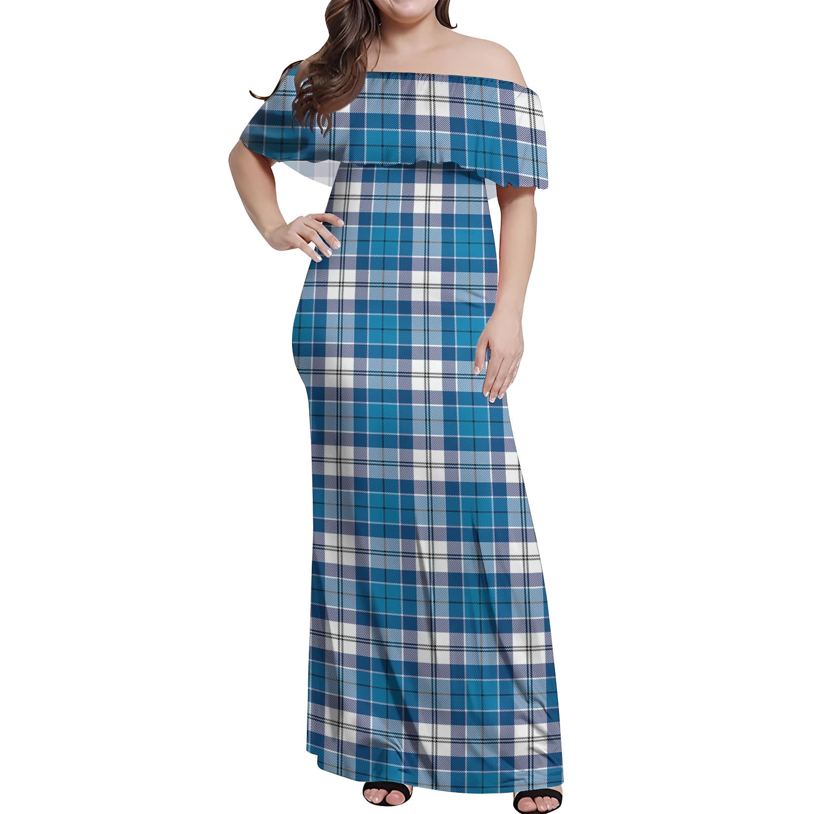 Roberton Tartan Off Shoulder Long Dress Women's Dress - Tartanvibesclothing