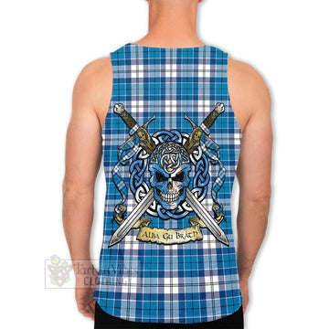 Roberton Tartan Men's Tank Top with Family Crest Celtic Skull Style