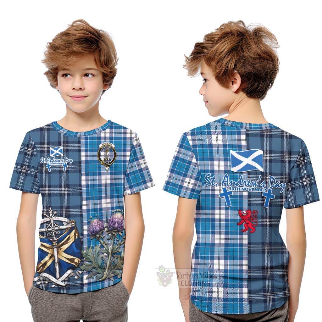 Tartan Vibes Clothing Roberton Tartan Kid T-Shirt Happy St. Andrew's Day Half Tartan Style