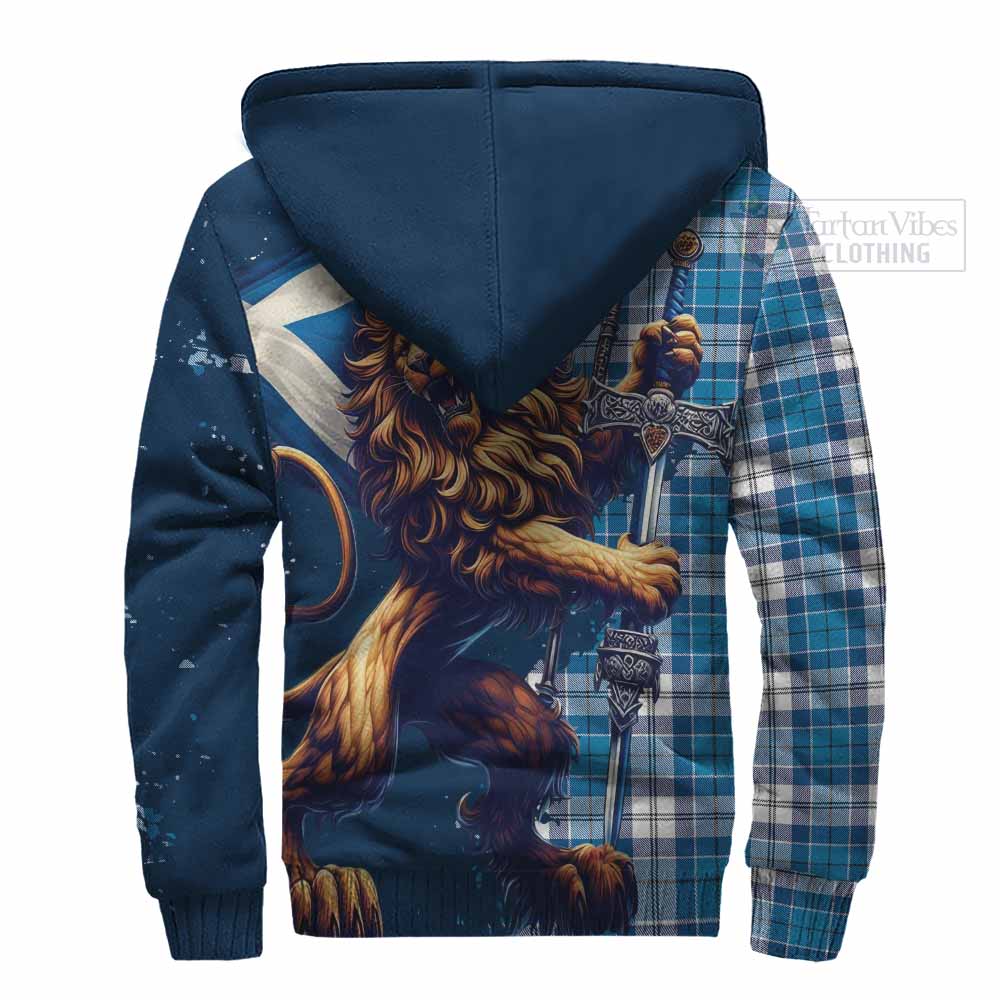 Tartan Vibes Clothing Roberton Tartan Family Crest Sherpa Hoodie with Scottish Majestic Lion