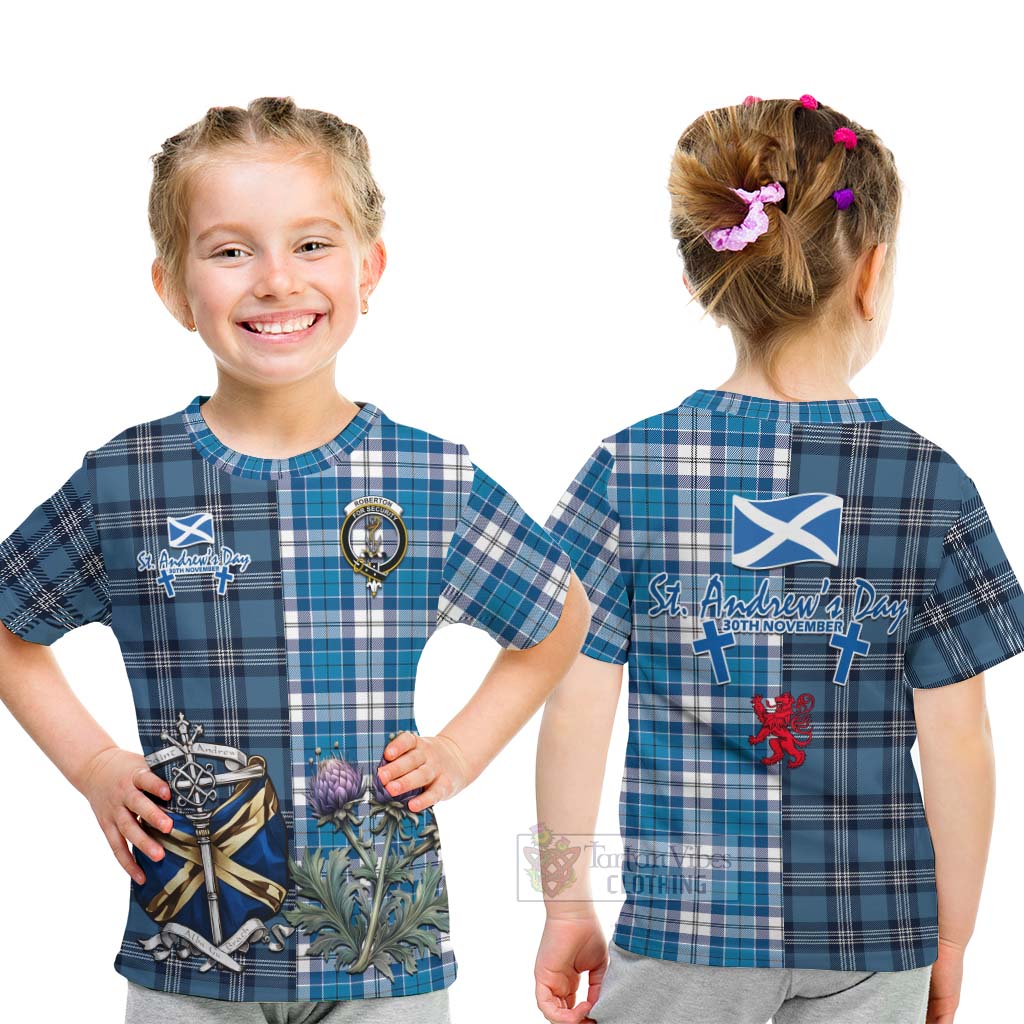 Tartan Vibes Clothing Roberton Tartan Kid T-Shirt Happy St. Andrew's Day Half Tartan Style