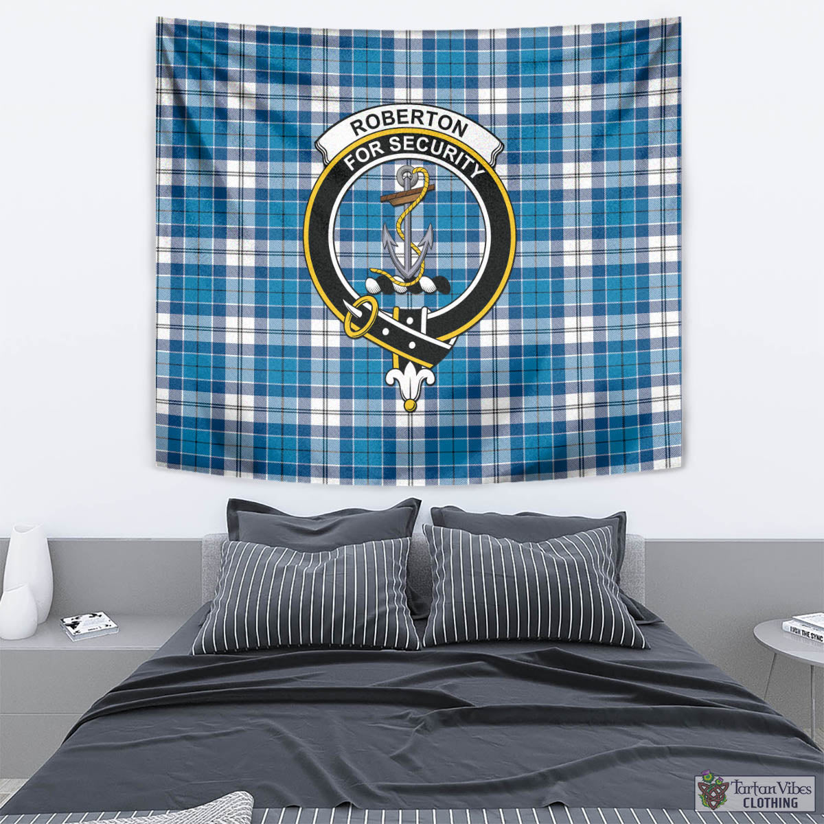 Tartan Vibes Clothing Roberton Tartan Tapestry Wall Hanging and Home Decor for Room with Family Crest