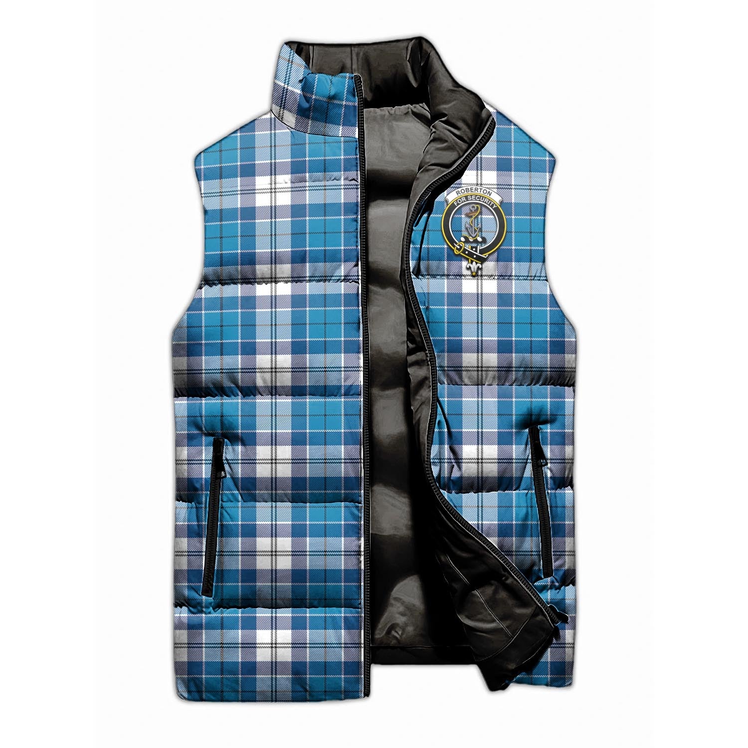 Roberton Tartan Sleeveless Puffer Jacket with Family Crest - Tartanvibesclothing