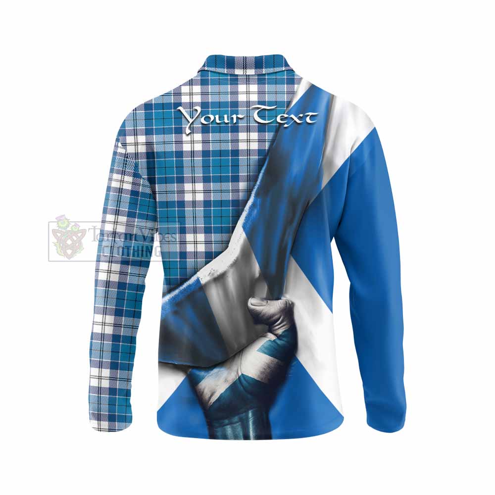 Tartan Vibes Clothing Roberton Tartan Long Sleeve Polo Shirt with Family Crest Scotland Patriotic Style