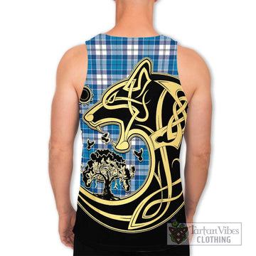 Roberton Tartan Men's Tank Top with Family Crest Celtic Wolf Style