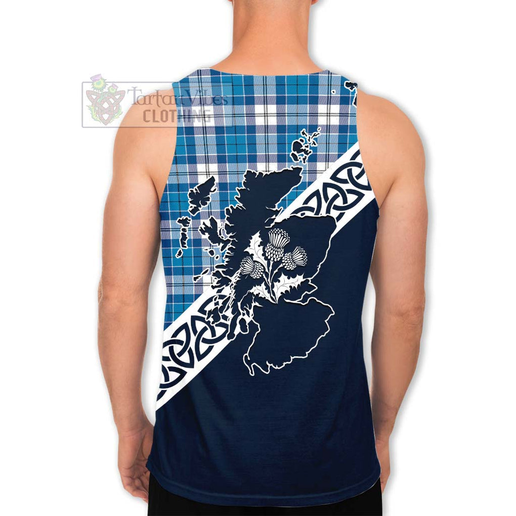 Tartan Vibes Clothing Roberton Tartan Men's Tank Top Featuring Thistle and Scotland Map