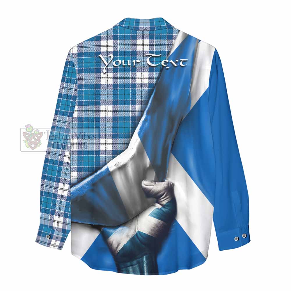 Tartan Vibes Clothing Roberton Tartan Women's Casual Shirt with Family Crest Scotland Patriotic Style