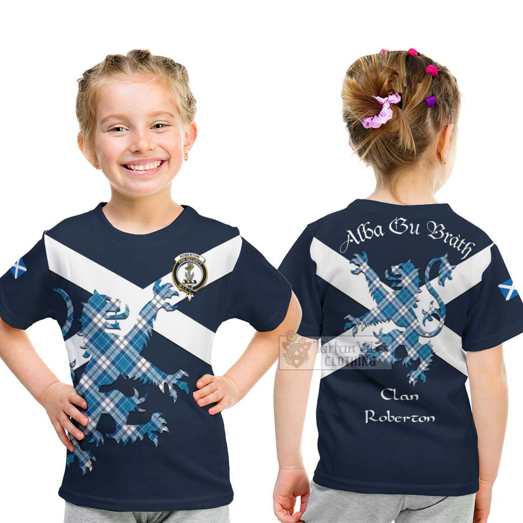 Tartan Vibes Clothing Roberton Tartan Lion Rampant Kid T-Shirt – Proudly Display Your Heritage with Alba Gu Brath and Clan Name