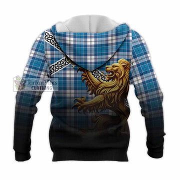 Roberton Crest Tartan Knitted Hoodie with Golden Lion Emblem Celtic Style - Tartan Vibes Clothing