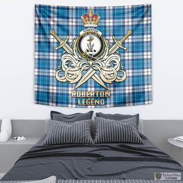 Roberton Tartan Tapestry with Clan Crest and the Golden Sword of Courageous Legacy