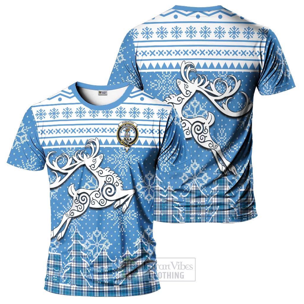 Tartan Vibes Clothing Roberton Clan Christmas T-Shirt Celtic Reindeer Style