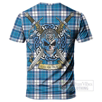 Roberton Tartan T-Shirt with Family Crest Celtic Skull Style