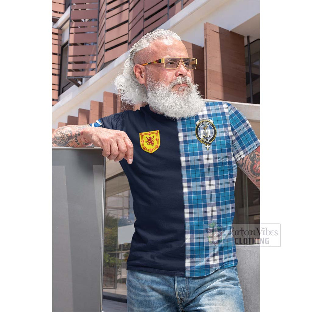 Tartan Vibes Clothing Roberton Tartan Cotton T-shirt with Scottish Lion Royal Arm Half Style