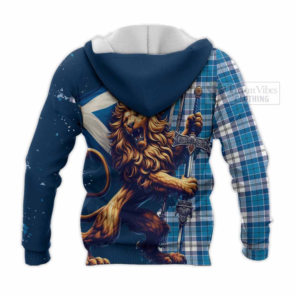 Tartan Vibes Clothing Roberton Tartan Family Crest Knitted Hoodie with Scottish Majestic Lion