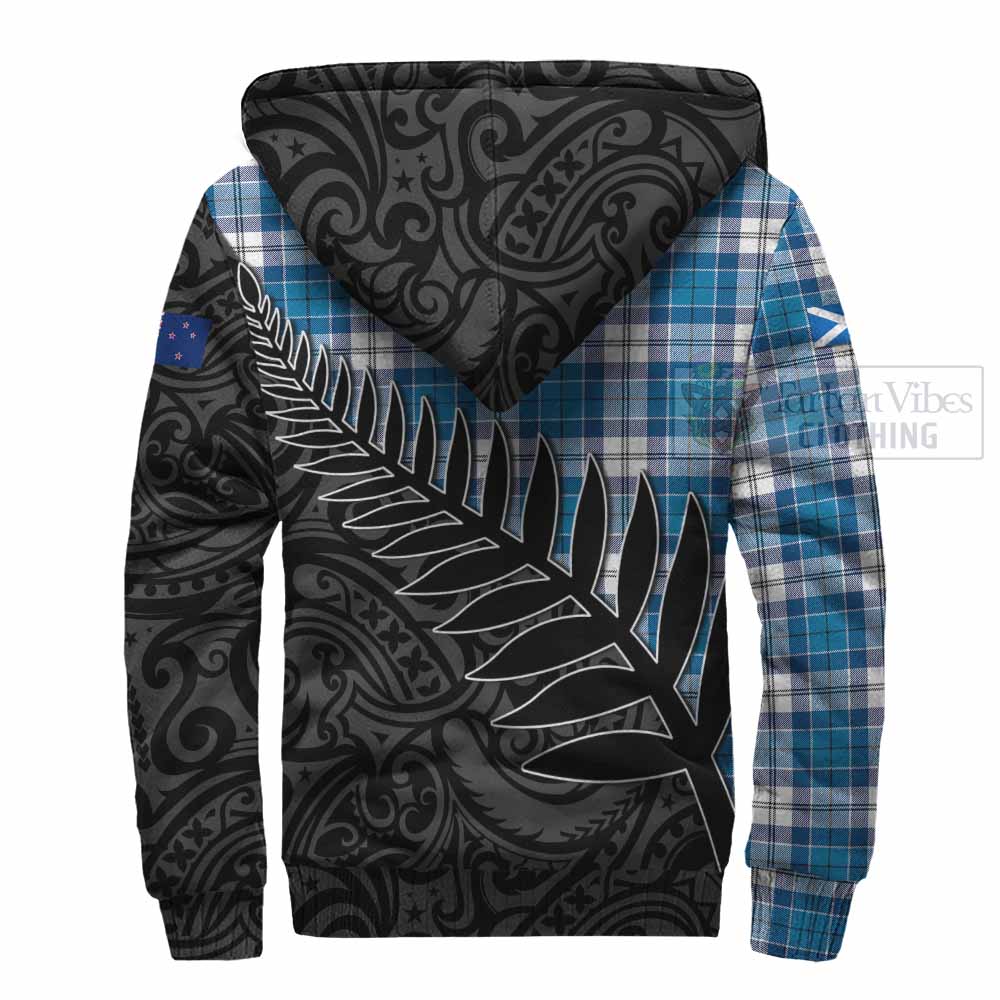 Tartan Vibes Clothing Roberton Crest Tartan Sherpa Hoodie with New Zealand Silver Fern Half Style