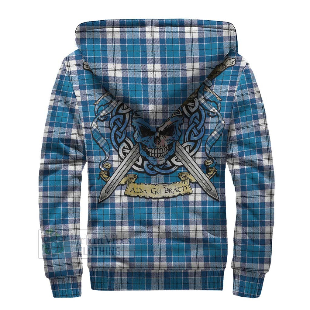 Tartan Vibes Clothing Roberton Tartan Sherpa Hoodie with Family Crest Celtic Skull Style