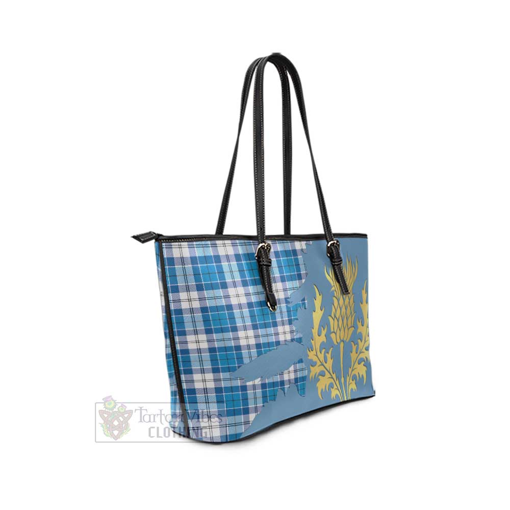 Roberton Tartan Leather Tote Bag Gold Thistle Style - Tartan Vibes Clothing