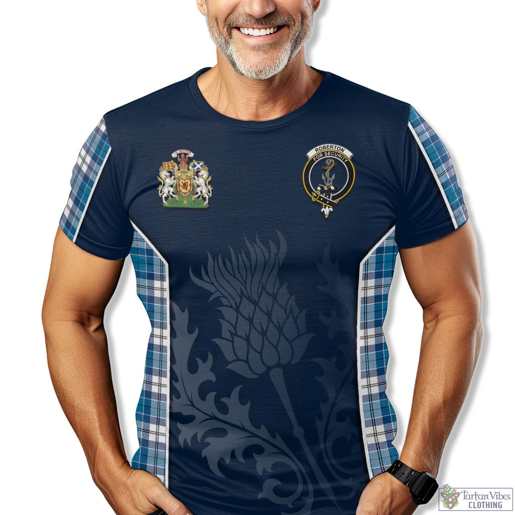 Tartan Vibes Clothing Roberton Tartan T-Shirt with Family Crest and Scottish Thistle Vibes Sport Style